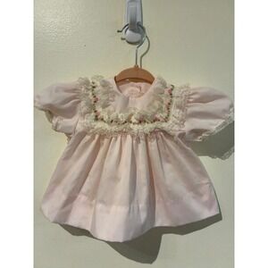 Vintage Alexis Baby Girl Pink Lace Floral Embroidered Dress 3 Months USA Made